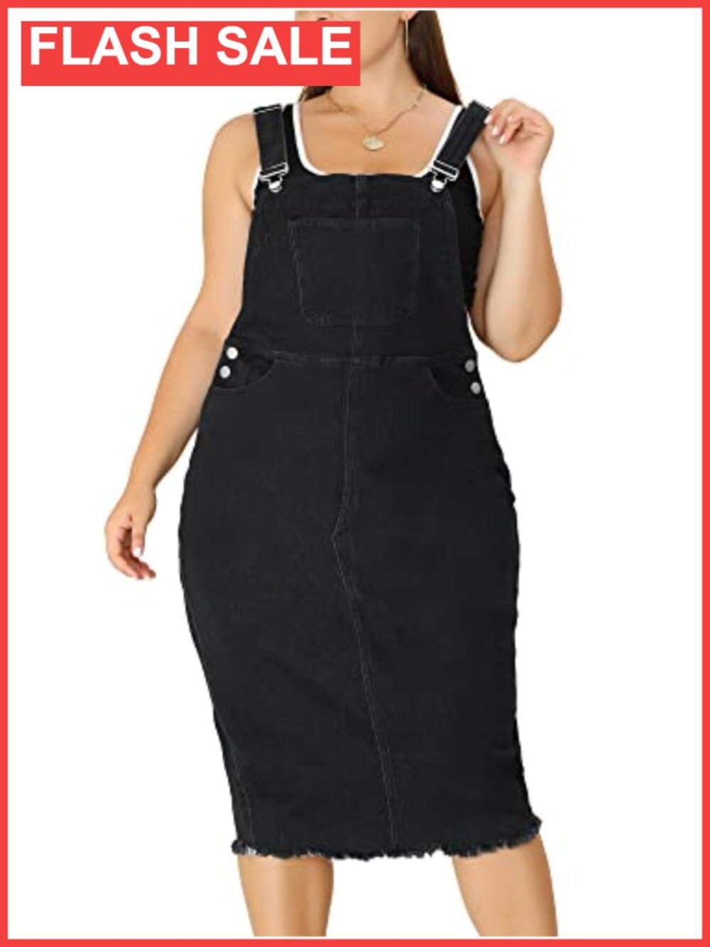 Plus Size Denim Overall Dress Knee Length Sleeveless Adjustable Suspender Raw